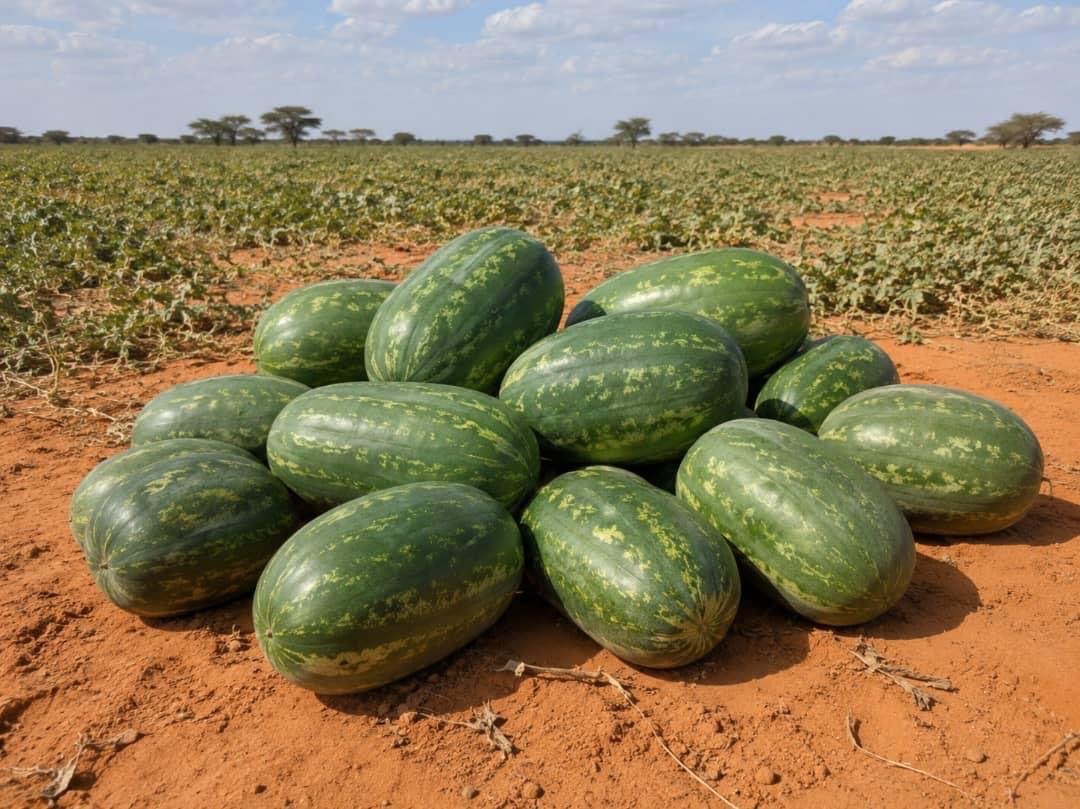 Freshly harvested Mauritanian watermelons in the field